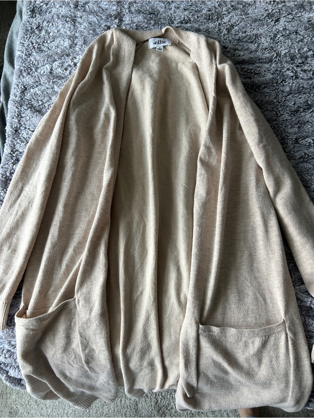 Ellie Beige Open-Front Pocket Cardigan